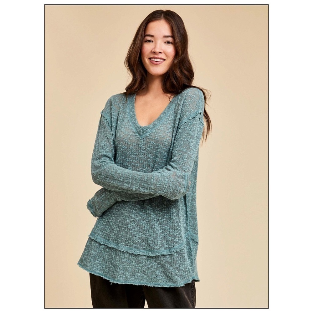 NWT Free People Oversized Teal Ocean Air Summer Hacci Sweater - Picture 4 of 5